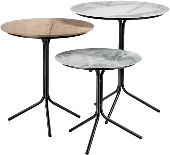 Комплект журнальных столов Рускус, стекло, белый мрамор, серый мрамор, ЛДСП галифакс,  каркас черный