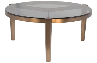 Журнальный стол 58DB-25857, 100x100x35, стекло, прозрачный / латунь 