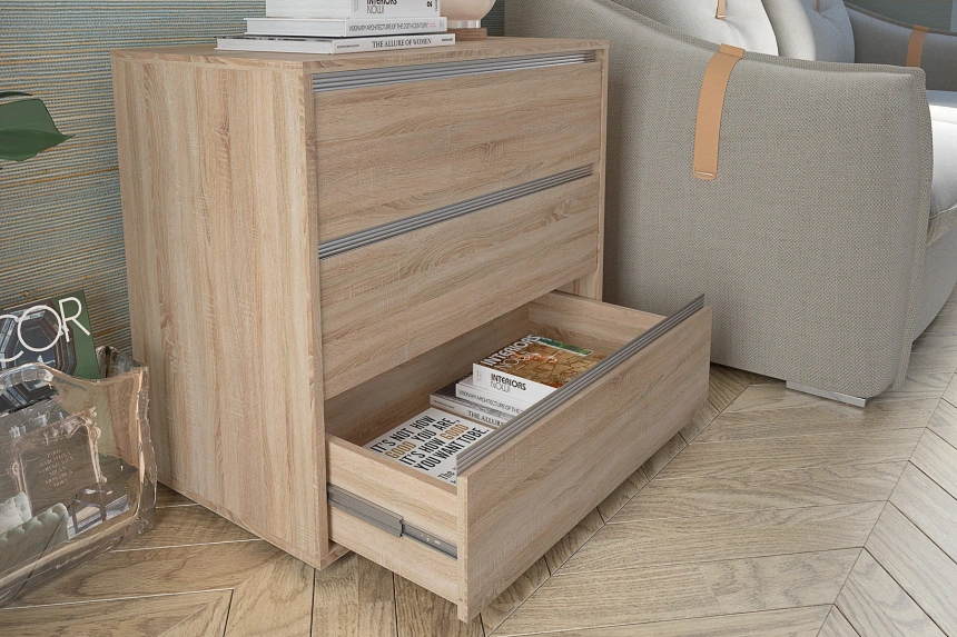 Комод Флип, с тремя ящиками, Дуб сонома