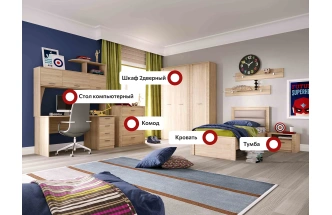 Гарнитур для молодёжной комнаты Элана, композиция 3, дуб сонома