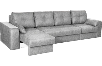 Диван прямой Остин 3, ткань Tornado silver, декор Рамух белый