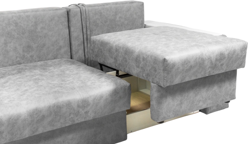 Диван прямой Остин 3, ткань Tornado silver, декор Рамух белый