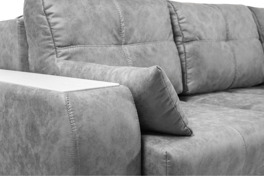 Диван прямой Остин 3, ткань Tornado silver, декор Рамух белый