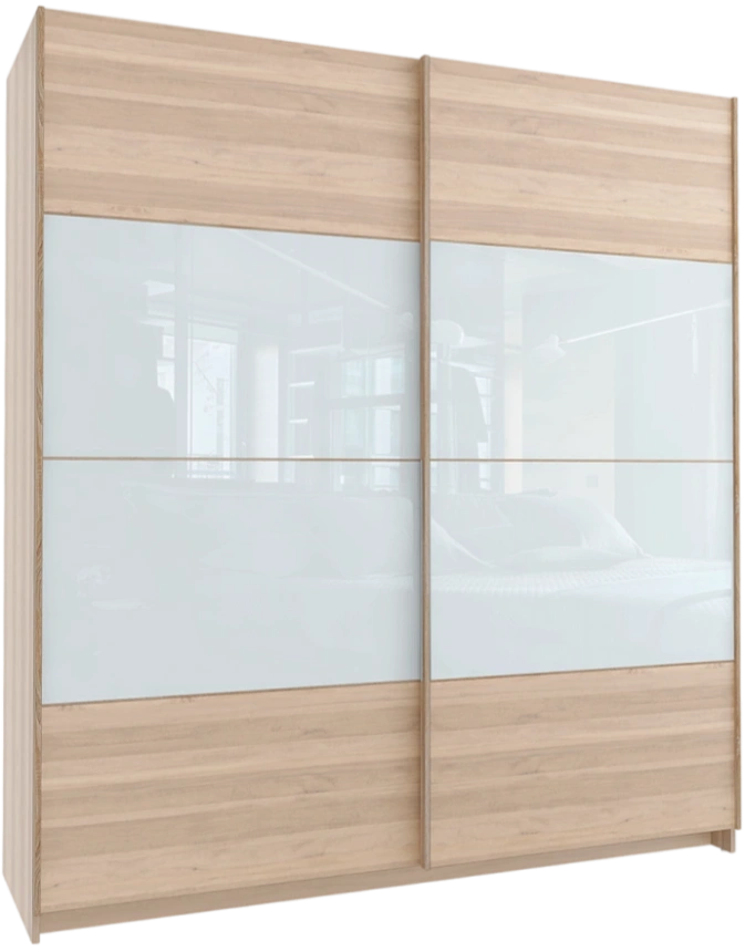 Шкаф-купе Марвин-4 двухдверный 200x220 Дуб телемарк/Стекло Белое/Дуб телемарк