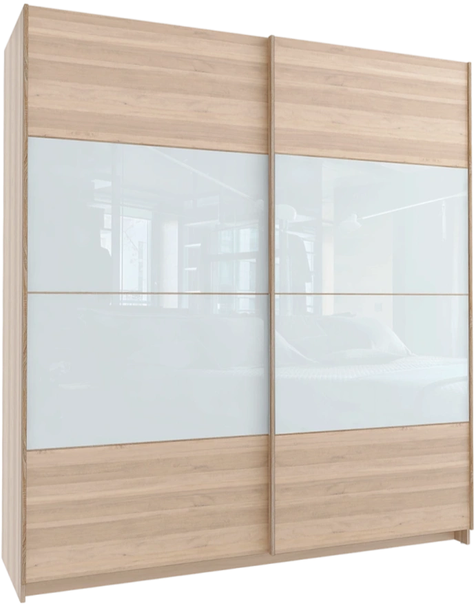 Шкаф-купе Марвин-4 двухдверный 200x220 Дуб телемарк/Стекло Белое/Дуб телемарк