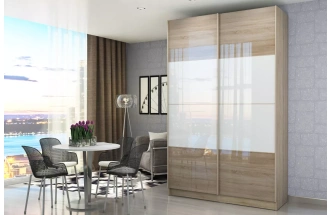 Шкаф-купе Марвин-4 двухдверный 200x220 Дуб телемарк/Стекло Белое/Дуб телемарк