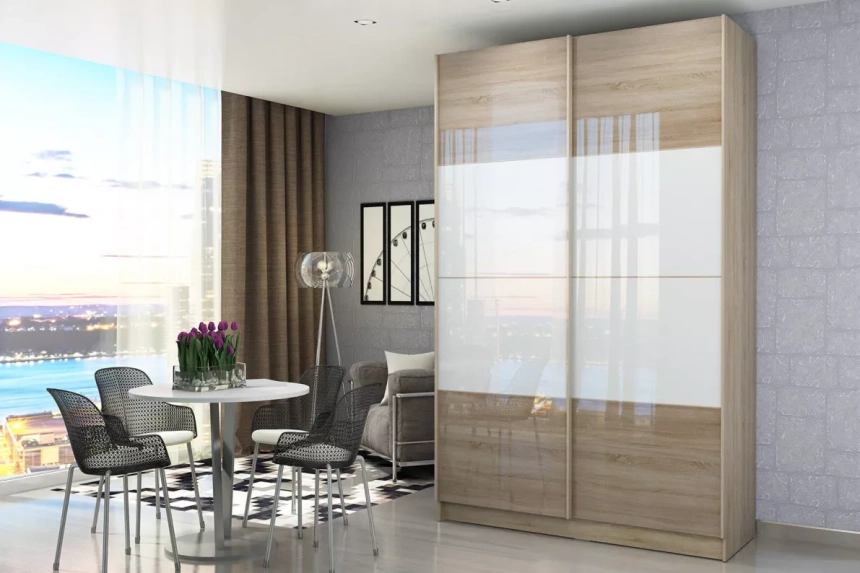 Шкаф-купе Марвин-4 двухдверный 200x220 Дуб телемарк/Стекло Белое/Дуб телемарк