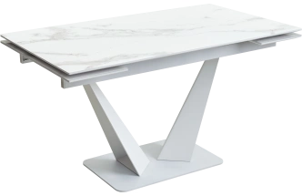 Кухонный стол раздвижной Ниагара 140, белый мрамор, стекло, белый