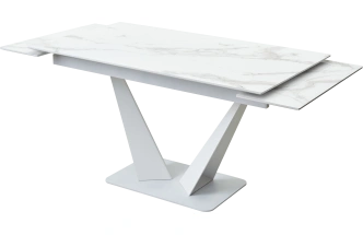 Кухонный стол раздвижной Ниагара 140, белый мрамор, стекло, белый