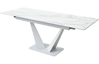 Кухонный стол раздвижной Ниагара 140, белый мрамор, стекло, белый