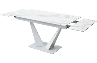 Кухонный стол раздвижной Ниагара 140, белый мрамор, стекло, белый