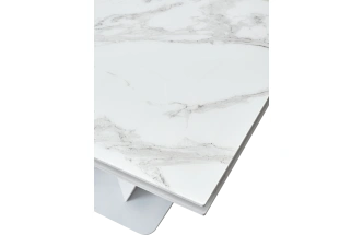Кухонный стол раздвижной Ниагара 140, белый мрамор, стекло, белый