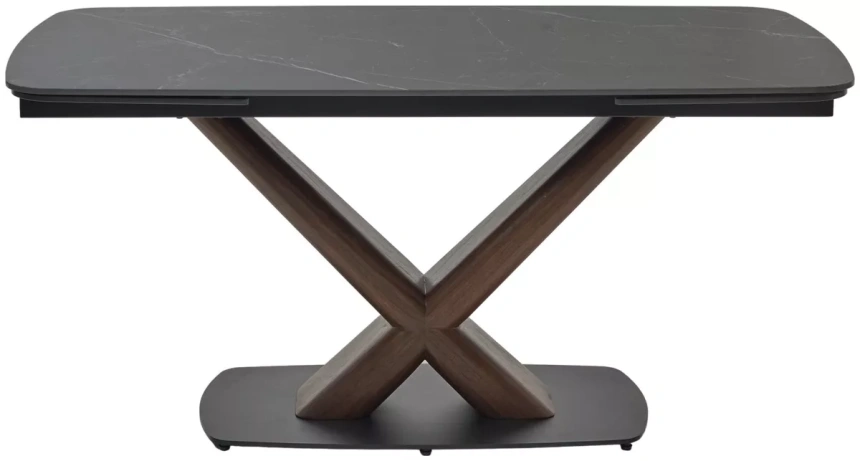 Обеденный раздвижной стол Blanco 160, Matt Black Marble Solid Ceramic, орех