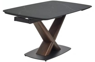 Обеденный раздвижной стол Blanco 160, Matt Black Marble Solid Ceramic, орех