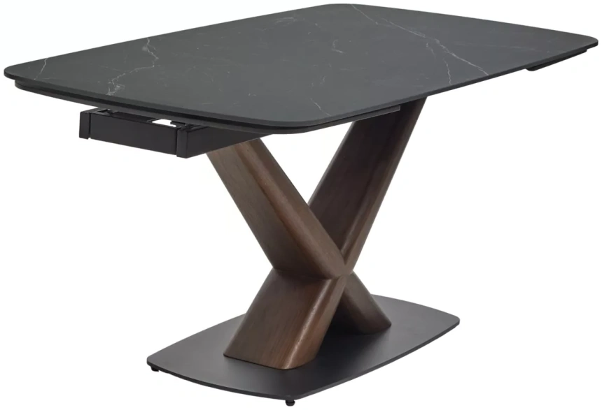 Обеденный раздвижной стол Blanco 160, Matt Black Marble Solid Ceramic, орех