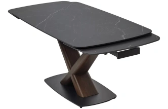 Обеденный раздвижной стол Blanco 160, Matt Black Marble Solid Ceramic, орех