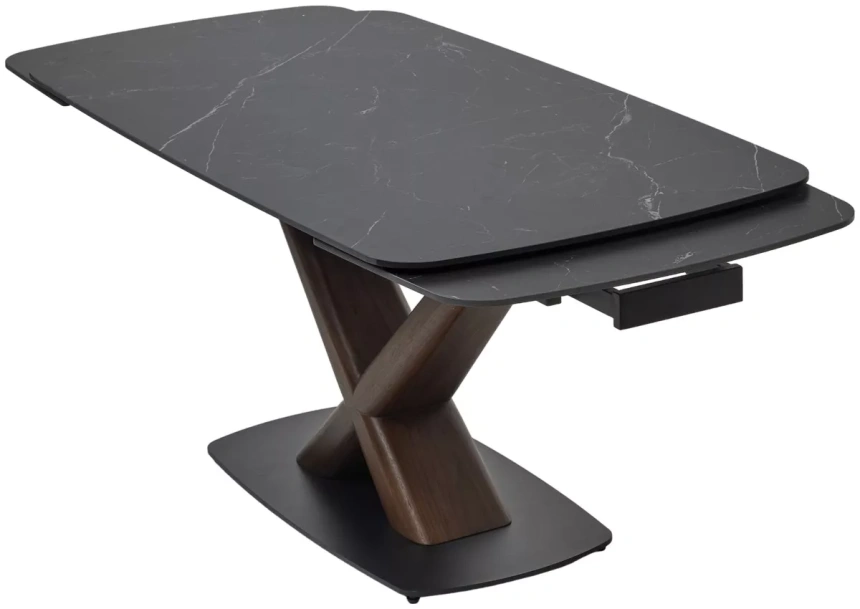 Обеденный раздвижной стол Blanco 160, Matt Black Marble Solid Ceramic, орех