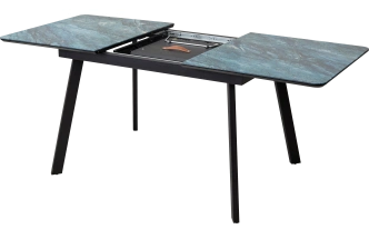 Кухонный стол раздвижной Аруба 140, Аквамарин, стекло, черный каркас