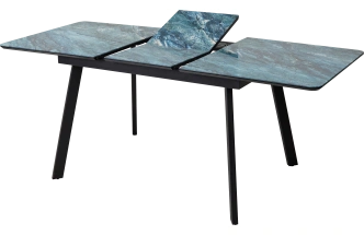 Кухонный стол раздвижной Аруба 140, Аквамарин, стекло, черный каркас