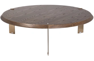 Журнальный стол KFG203, 100x100x30, МДФ, шпон, темно-коричневый / бронзовый