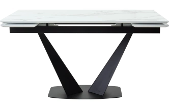 Кухонный стол раздвижной Ниагара 140, белый мрамор, стекло, черный