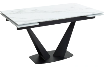 Кухонный стол раздвижной Ниагара 140, белый мрамор, стекло, черный