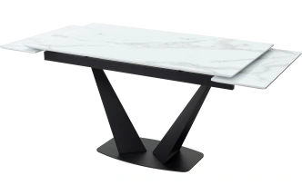 Кухонный стол раздвижной Ниагара 140, белый мрамор, стекло, черный
