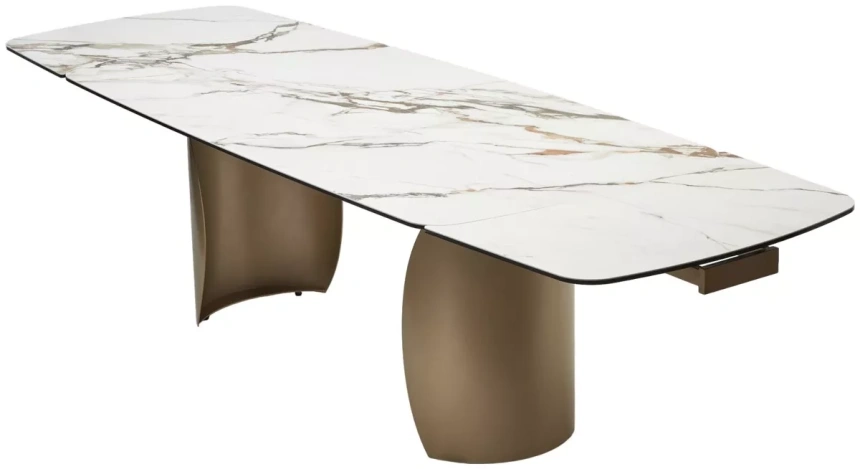 Обеденный раздвижной стол Bronte 200, KL-188 контрастный мрамор матовый, итальянская керамика, шампань
