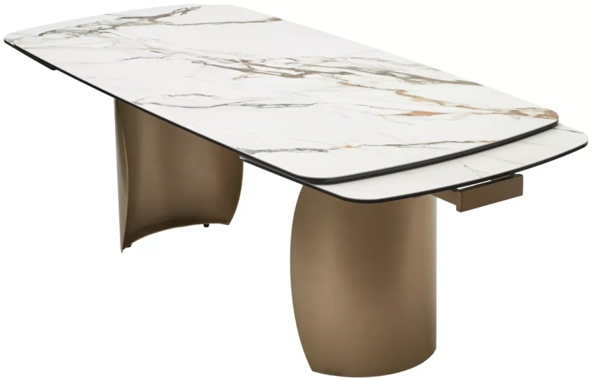 Обеденный раздвижной стол Bronte 200, KL-188 контрастный мрамор матовый, итальянская керамика, шампань