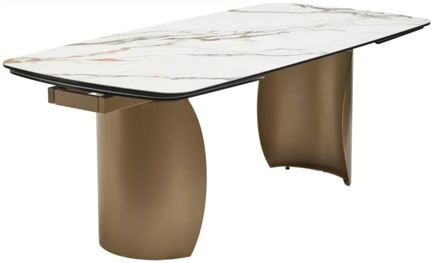 Обеденный раздвижной стол Bronte 200, KL-188 контрастный мрамор матовый, итальянская керамика, шампань