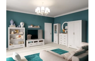 Тумба под ТВ Прованс, с ящиками, бодега белая / патина премиум