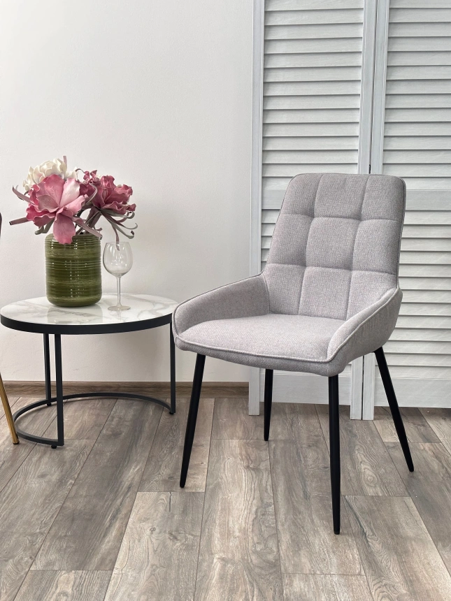 Стул Caracas, мягкий, Barrel-83 Серый, ткань, черный каркас