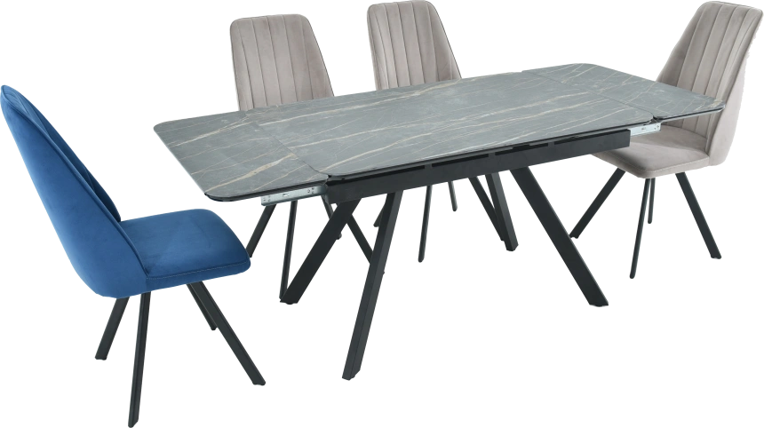 Кухонный обеденный стол Leon, раздвижной, серый 120-184 см., Noir Desir Bocciardato, каркас черный 