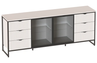 Тумба Нора, со стеклянными дверями, с полками и ящиками, персидский жемчуг