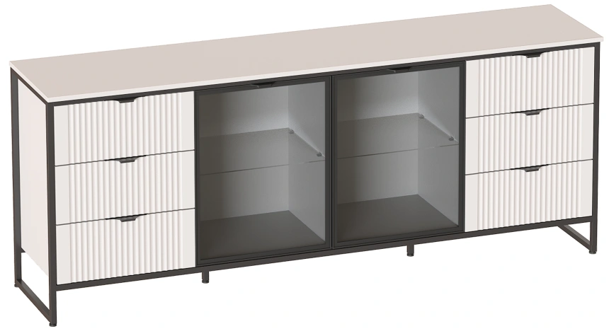 Тумба Нора, со стеклянными дверями, с полками и ящиками, персидский жемчуг