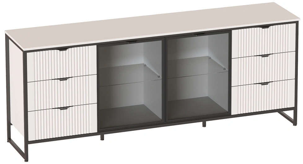 Тумба Нора, со стеклянными дверями, с полками и ящиками, персидский жемчуг