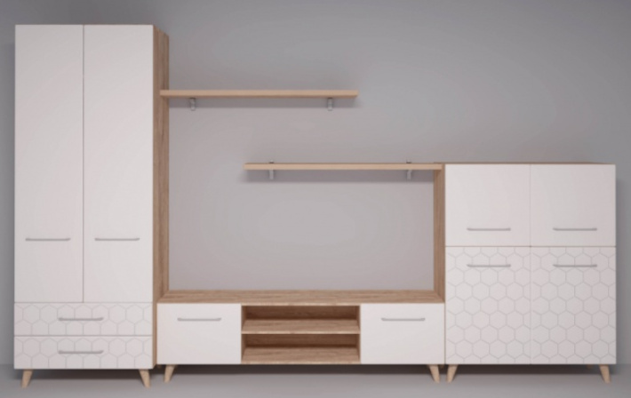 Шкаф двухдверный Мариус М-01, распашной для одежды, дуб баррик / белый матовый