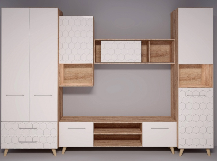 Шкаф двухдверный Мариус М-01, распашной для одежды, дуб баррик / белый матовый