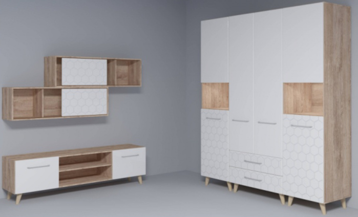 Шкаф двухдверный Мариус М-01, распашной для одежды, дуб баррик / белый матовый