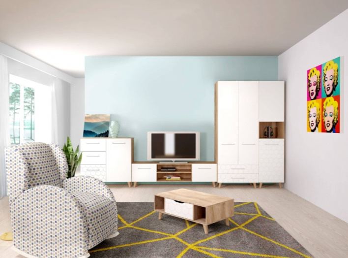 Шкаф двухдверный Мариус М-01, распашной для одежды, дуб баррик / белый матовый