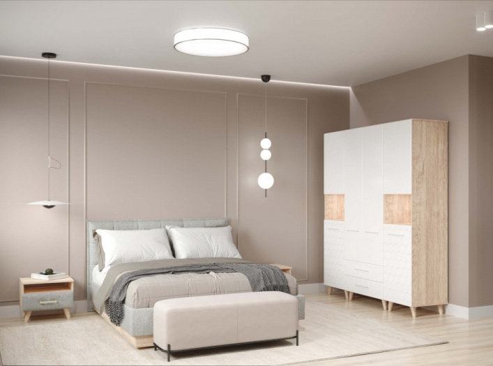 Шкаф двухдверный Мариус М-01, распашной для одежды, дуб баррик / белый матовый