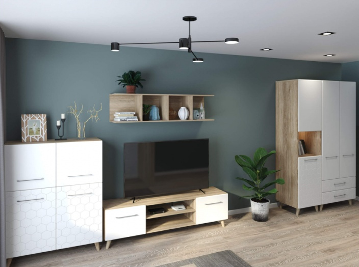 Шкаф двухдверный Мариус М-01, распашной для одежды, дуб баррик / белый матовый