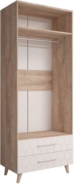 Шкаф двухдверный Мариус М-01, распашной для одежды, дуб баррик / белый матовый