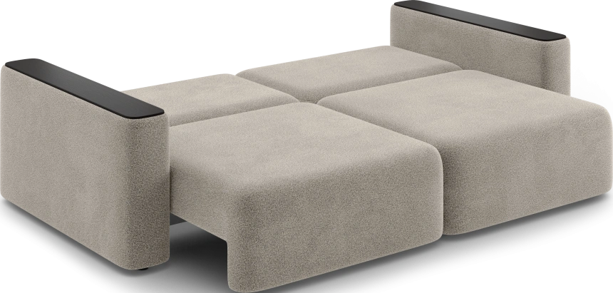 ​Диван прямой Дарио, модель 144, LANA 13 (бежевый), накладки МДФ (венге)