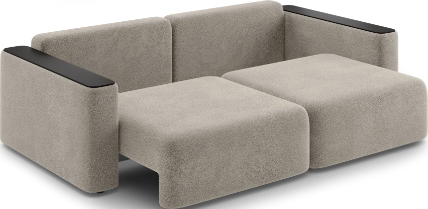 ​Диван прямой Дарио, модель 144, LANA 13 (бежевый), накладки МДФ (венге)