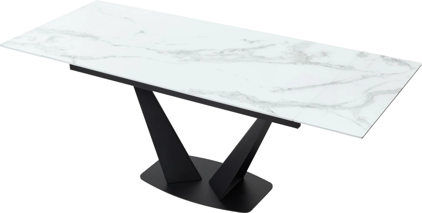 Кухонный стол раздвижной Ниагара 160, белый мрамор, стекло, черный