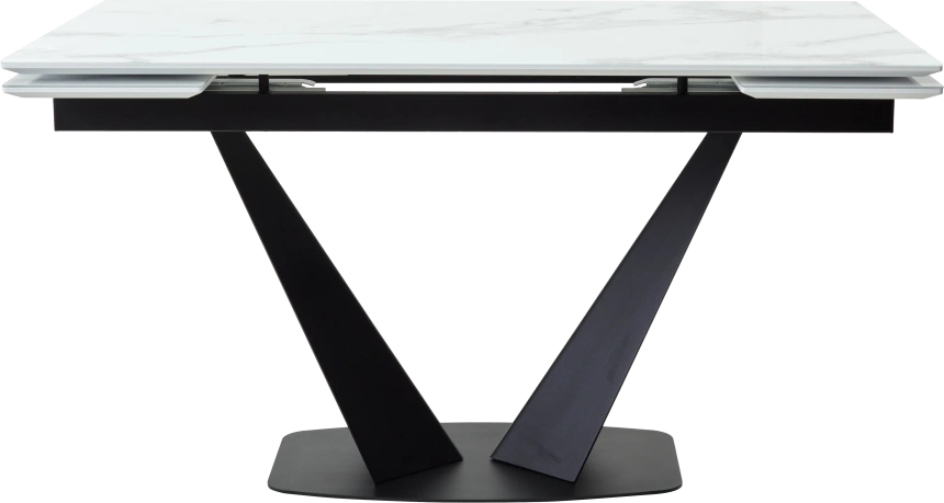 Кухонный стол раздвижной Ниагара 160, белый мрамор, стекло, черный