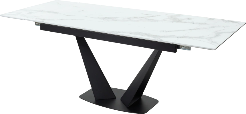 Кухонный стол раздвижной Ниагара 160, белый мрамор, стекло, черный