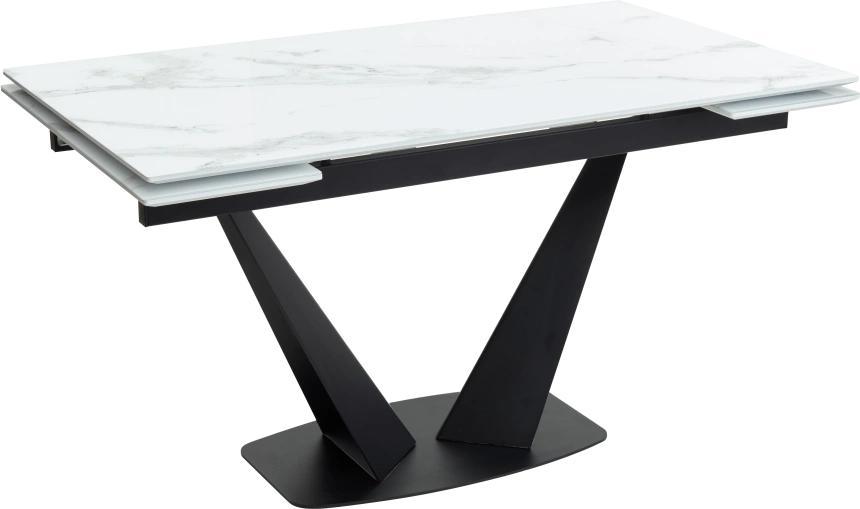 Кухонный стол раздвижной Ниагара 160, белый мрамор, стекло, черный