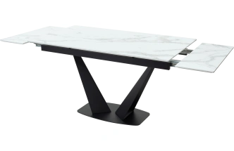 Кухонный стол раздвижной Ниагара 160, белый мрамор, стекло, черный